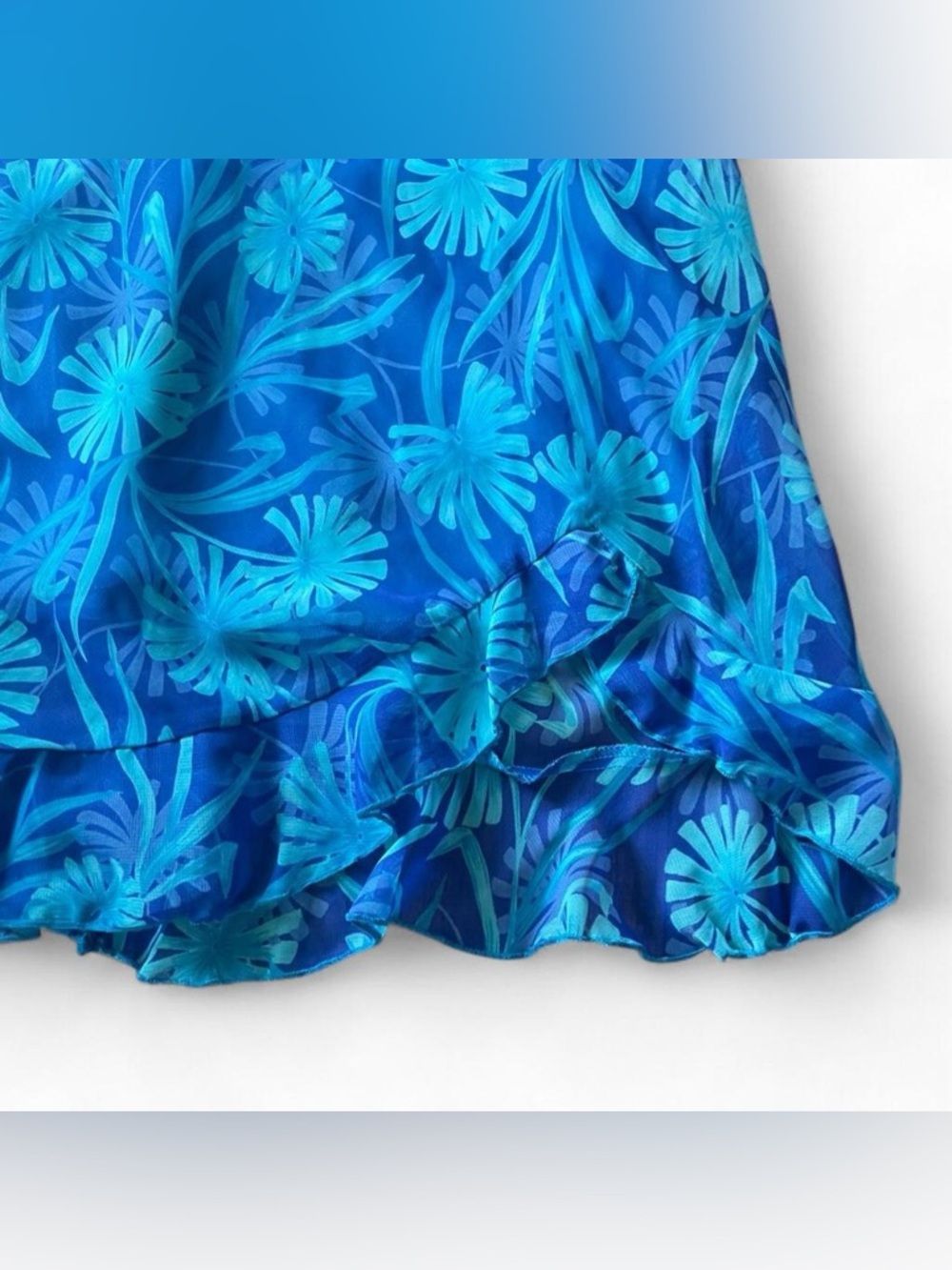 Vintage 90s City Triangles Blue Botanical Tropical Sleeveless Midi Dress Size S - Picture 3 of 8